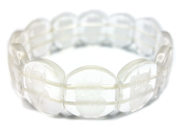 希少仕様水晶猫ちゃん手彫りバングルブレスレット天然石石街