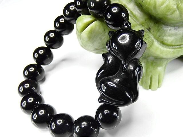 きつね彫りオブシディアン4A天然石ブレスレットレア出会い運石街