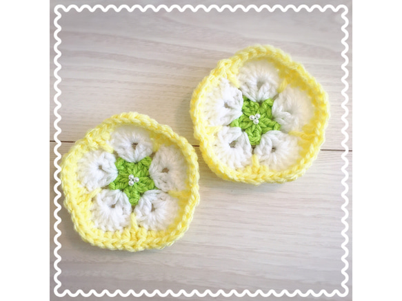 お花コースター(黄×白×黄緑)5枚セット 3枚目の画像