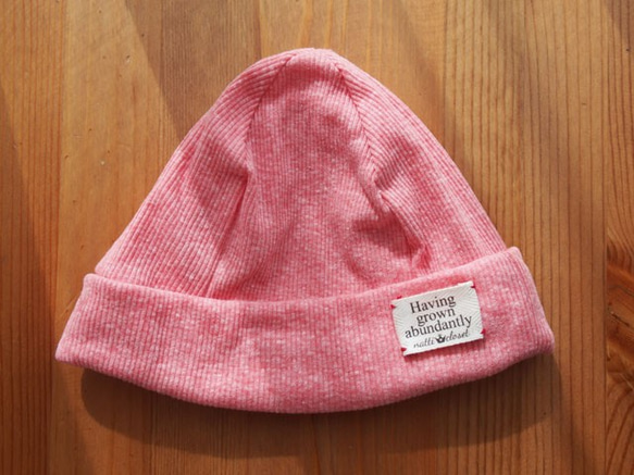 ニットキャップ☆ベビー　ニット帽  杢ピンク 1枚目の画像