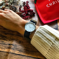 【クリスマス ギフト ラッピング無料】本革が肌に馴染む レザーペアウォッチ　腕時計 メンズ レディース　ブルー×レッド　 4枚目の画像