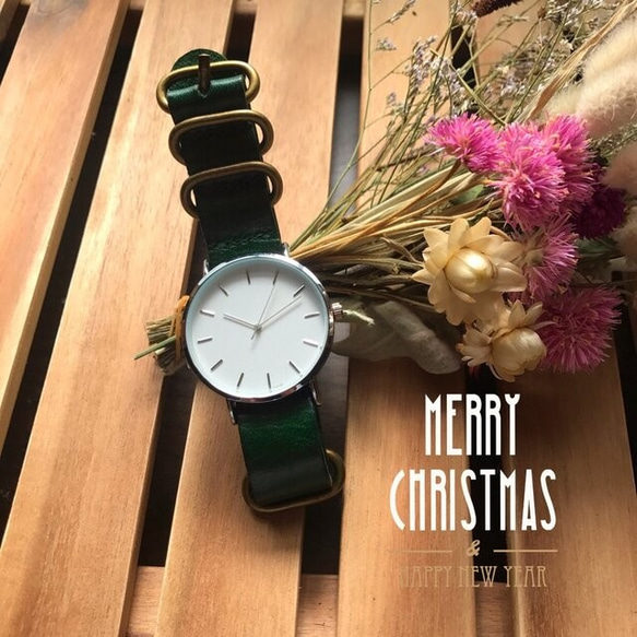 【クリスマス ギフト ラッピング無料】レザーペアウォッチ　腕時計 メンズ レディース　レッド×グリーン 3枚目の画像