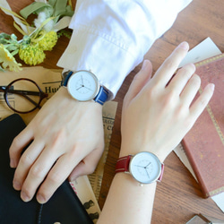 ～防水本革のベルト～ シンプル 腕時計 ブルー メンズ レディース兼用 3枚目の画像