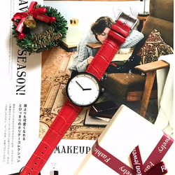 【本革】型押しレザーウォッチ　シンプル 腕時計 メンズ レディース クリスマス 1枚目の画像