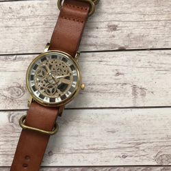 【刻印可能】レザーウォッチ　ゴールド×ライトブラウン　 腕時計 メンズ レディース 1枚目の画像