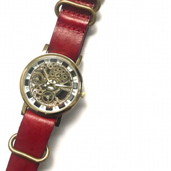 [可刻章]皮革手錶黃金x紅色手錶男士女士 第1張的照片