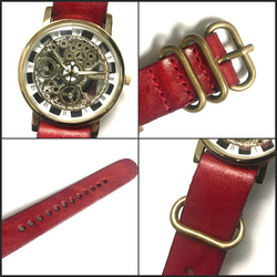 [可刻章]皮革手錶黃金x紅色手錶男士女士 第2張的照片