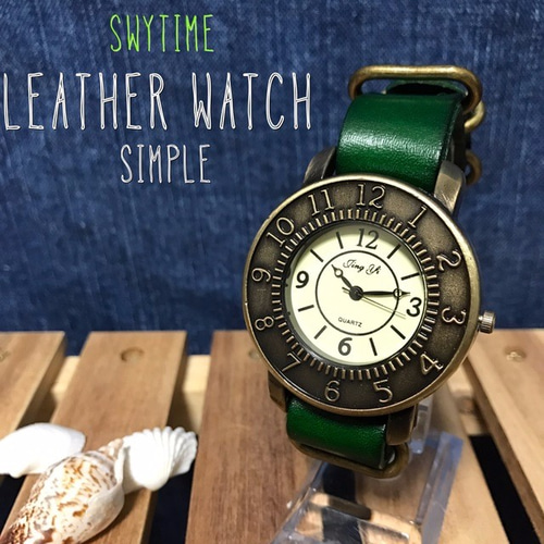 レザーウォッチ グリーン 腕時計 メンズ レディース シンプル ギフト