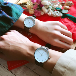 [與親人一起]皮革簡約雙手錶男士女士卡其色母親節禮物♪ 第1張的照片