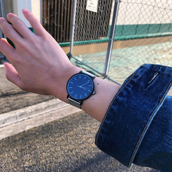 シンプル 腕時計 メンズ レディース 兼用 シルバー&ブラック 1枚目の画像