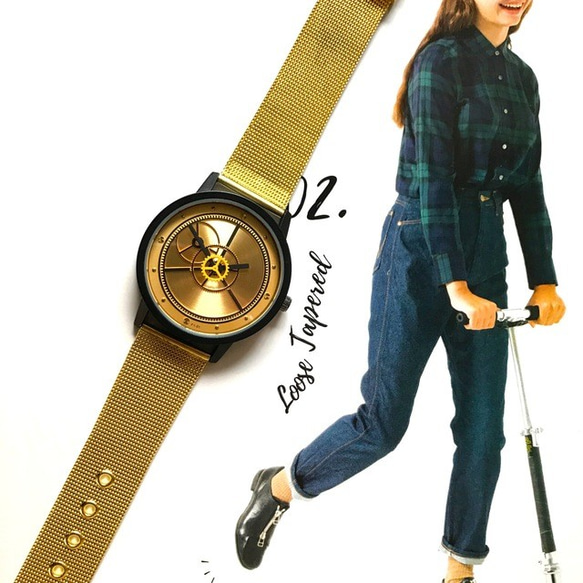 歯車モチーフ 腕時計 メンズ レディース 兼用 ゴールド&ゴールド　 1枚目の画像