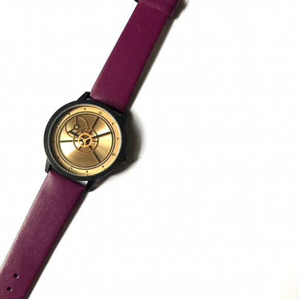 【秋色】変わった文字盤 腕時計 メンズ レディース 兼用 パープル　 1枚目の画像