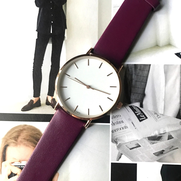 【秋色】シンプル 腕時計 メンズ レディース 兼用 パープル 3枚目の画像