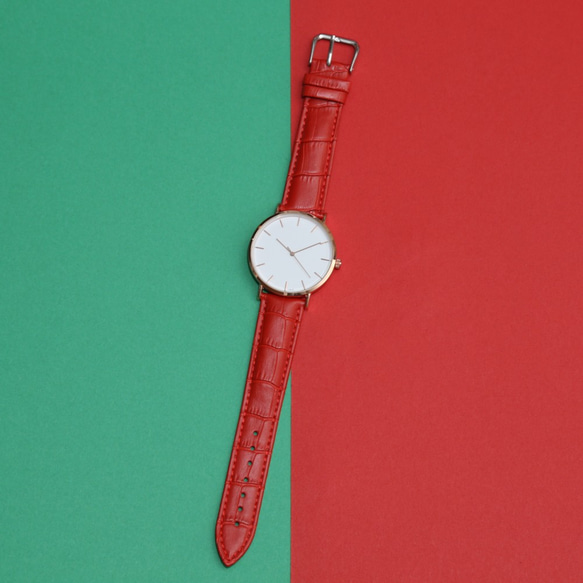 シンプル 腕時計 メンズ レディース 兼用 ブルー　型押しレザー　 2枚目の画像
