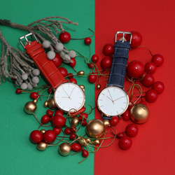 シンプル 腕時計 メンズ レディース 兼用 ブルー　型押しレザー　 3枚目の画像