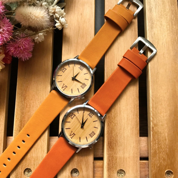 【温かみ溢れる木製腕時計】オレンジ　腕時計 メンズ レディース　 クリスマス プレゼントにも♪ 2枚目の画像