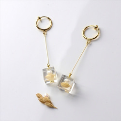 珍珠米長耳環（透明，淡水珍珠，樹脂，免費送貨） 第3張的照片