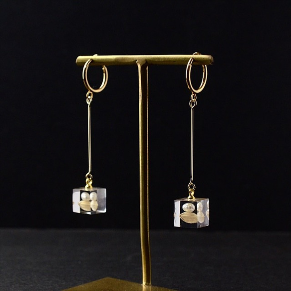 珍珠米長耳環（透明，淡水珍珠，樹脂，免費送貨） 第5張的照片