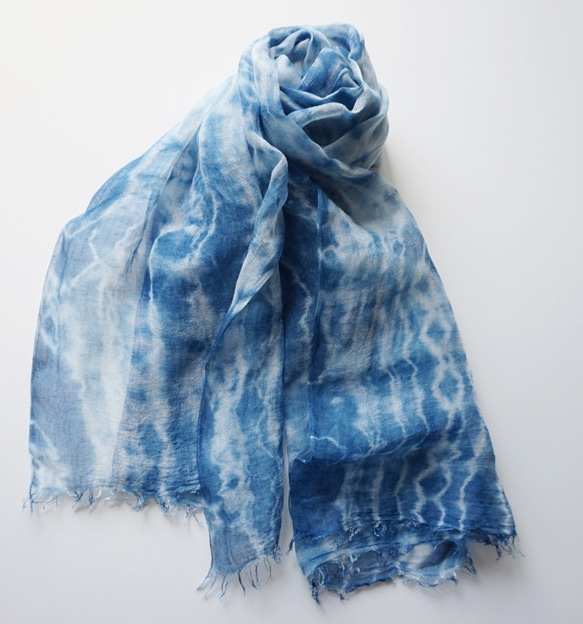 Sukumo 天然靛藍垂直紮染圍巾 AI002 第1張的照片