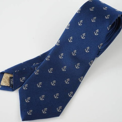 ｼﾙｸ100% マリンテイストネクタイ ブルー　 1枚目の画像