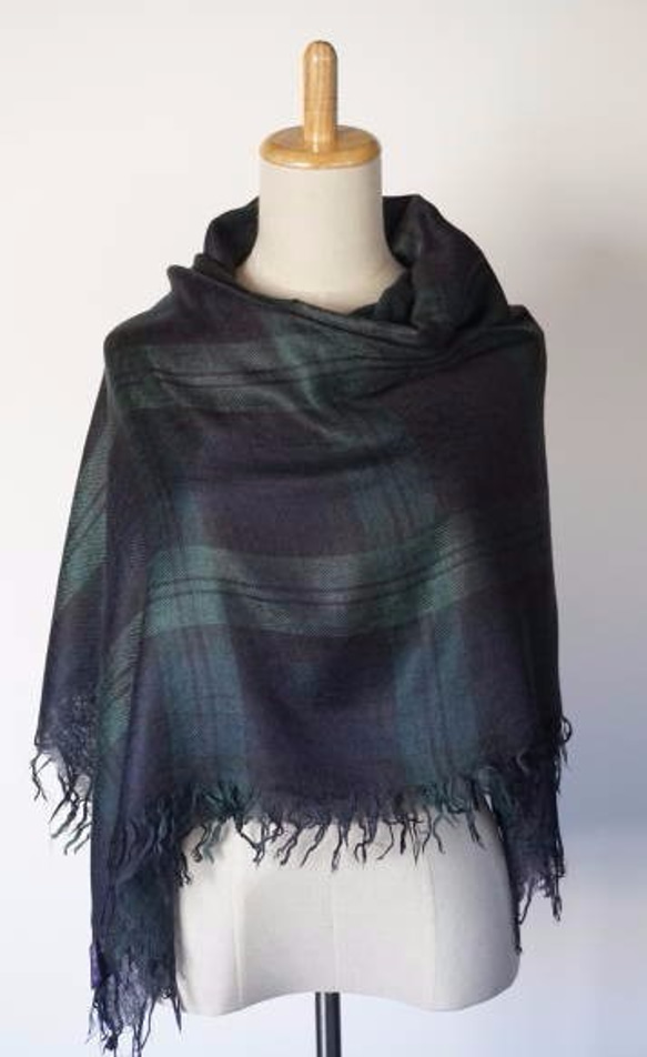 <限定１枚再販>　ｼﾙｸ70％ｶｼﾐﾔ30％ｽﾄｰﾙ　ブラックウォッチ　SICAC001 4枚目の画像