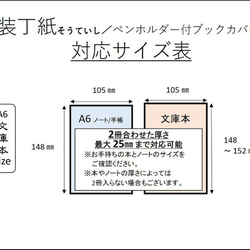 「本」と「ノート／手帳」を収納できるペンホルダー付きブックカバー 【装丁紙】 特別セット 文庫本A6用サイズ ブラック 7枚目の画像