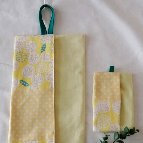 ハンドメイド✂︎✂︎ボックスティッシュカバー         洋梨柄／イエロー ティッシュカバー ボックス ティッシュケース イエロー パッチ