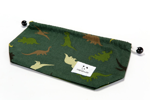 恐竜だいすき　（緑）　お弁当袋　ランチケース　巾着 2枚目の画像
