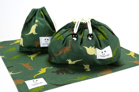 恐竜だいすき　（緑）　お弁当袋　ランチケース　巾着 4枚目の画像