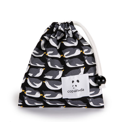 夜凪ペンギン（黒）　きんちゃく袋（小） 1枚目の画像