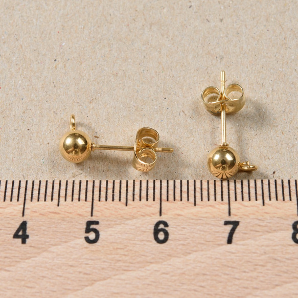 (ss-00240)ステンレス 316 カン付き ボール ピアス ゴールド 5mm×ゴールドキャッチ 20個 10ペア 3枚目の画像