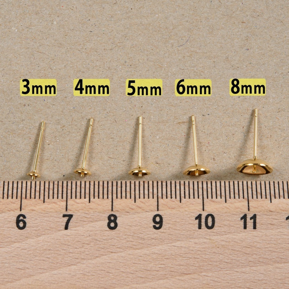 (ss-00310)ステンレス 316 3mm 芯立 台座カップ ピアス ゴールド×ゴールドキャッチセット 100個 4枚目の画像