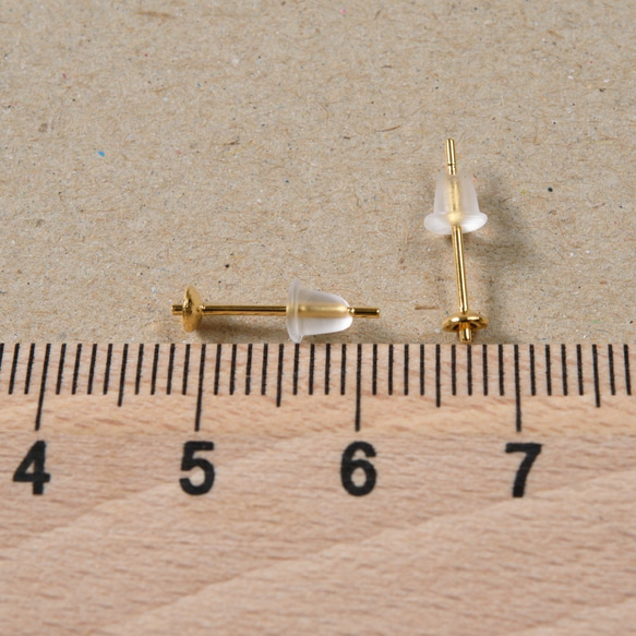 (ss-00329)ステンレス 316 3mm 芯立 台座カップ ピアス ゴールド×シリコンキャッチセット 20個 3枚目の画像