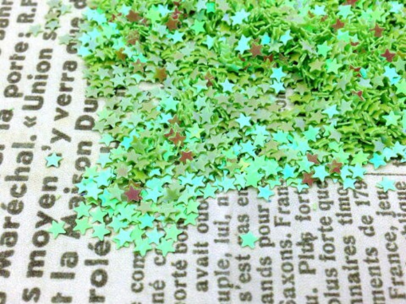 (rp-20)星型 キラキラミニパーツ スター レジン 封入 約1g グリーン 黄緑 素材 材料 2枚目の画像