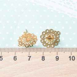 (ss-00439)ステンレス 316L 花柄模様 ピアス ゴールド タイプB 通し穴つき 15mm 4個(2ペア) 5枚目の画像