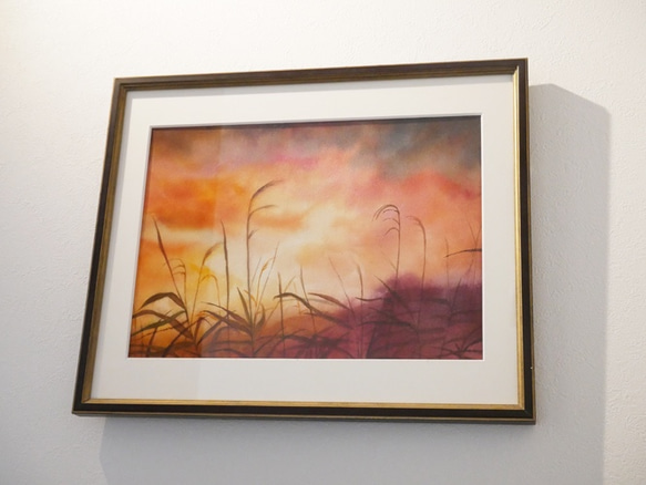 夕日／すすき（水彩・額付き・送料無料） 絵画 Tsumori.Y 通販
