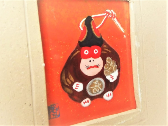 「起土人形・寿猿」　日本画【陶器の額縁入り】 4枚目の画像