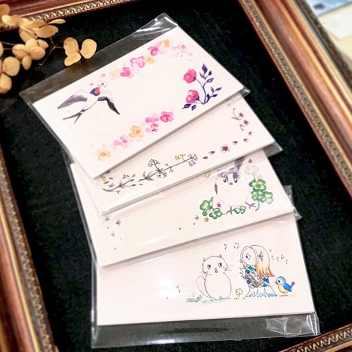 手描き エナガとクローバー メッセージカード 20枚入 B メッセージ