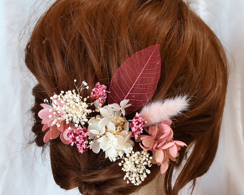 ドライフラワー プリザーブドフラワー くすみ ピンク 系 ヘッド ドレス