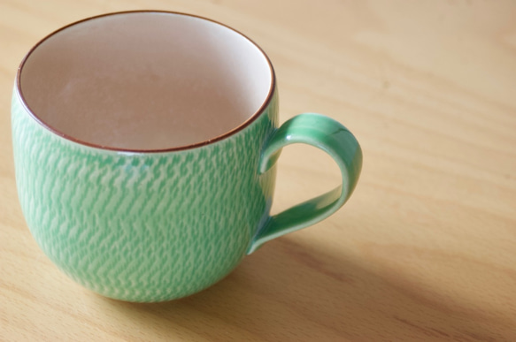 【2個限定】コロンとまぁるいマグカップ　ポップなグリーン　凸凹手触り　コーヒーや紅茶 6枚目の画像