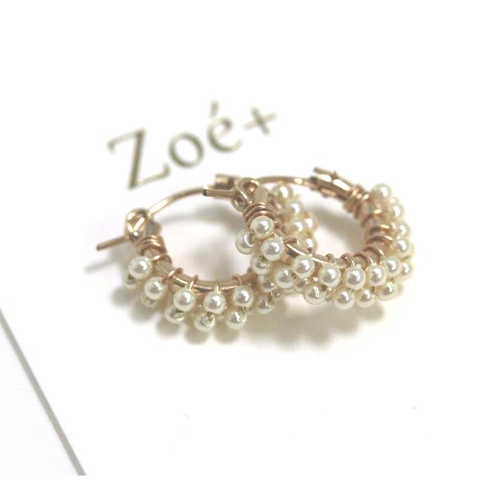 【14K GOLD FILLED】P117 日本製 2mmＰパール フープピアス 14KGF