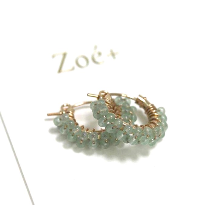 【14K GOLD FILLED】P124 2mm天然石 アベンチュリン フープピアス 14KGF 5,544円