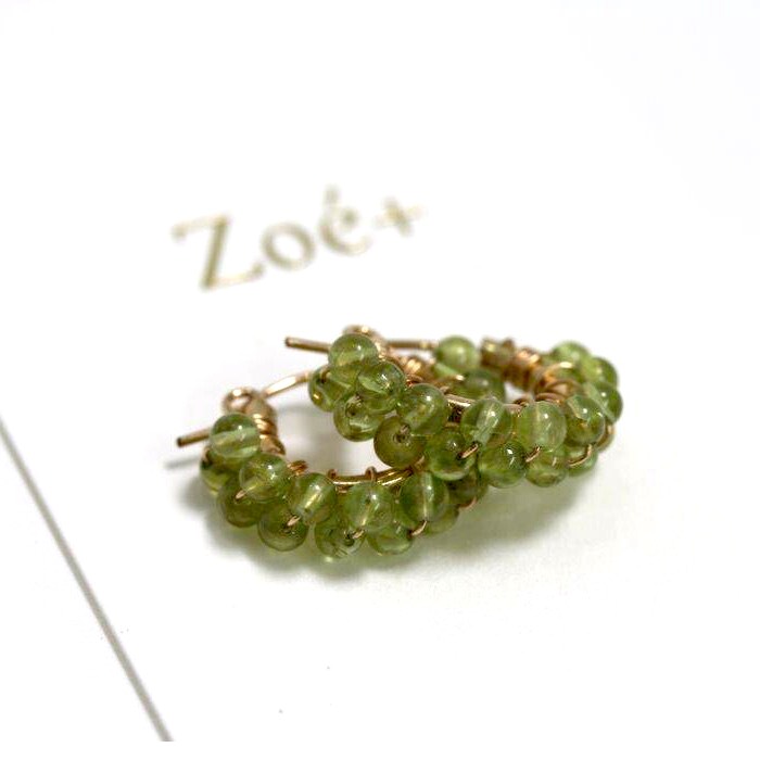 【14K GOLD FILLED】P127 3mm天然石 ペリドット フープピアス 14KGF