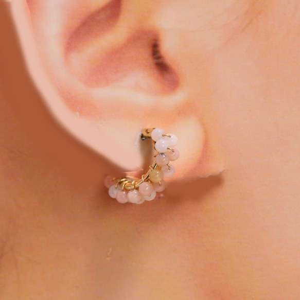 [14K GOLD FILLED] P128 3mm 天然石粉色蛋白石圈形耳環 14KGF 第3張的照片