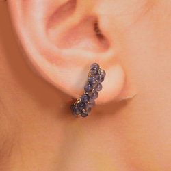 [14K 鍍金] P129 3 毫米天然石堇青石圈形耳環 14KGF 第3張的照片