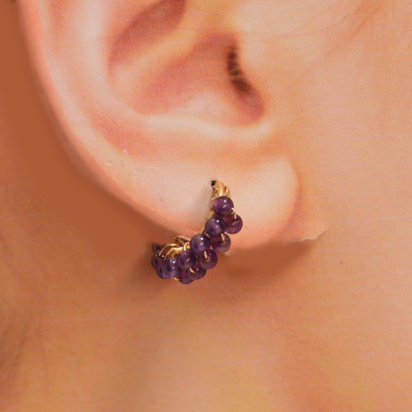 [14K 鍍金] P131 3mm 天然石紫水晶耳環 14KGF 第3張的照片