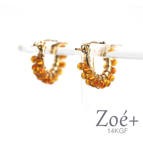 [14K GOLD FILLED] P132 3mm 天然石 Paltic amber (琥珀色) 耳環 14KGF 第2張的照片