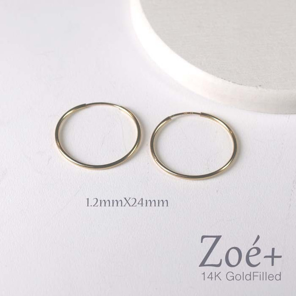 【14K GOLD FILLED】P112 1.2mmX24mm HOOP フープ メッキが剥げない 14KGF　 1枚目の画像