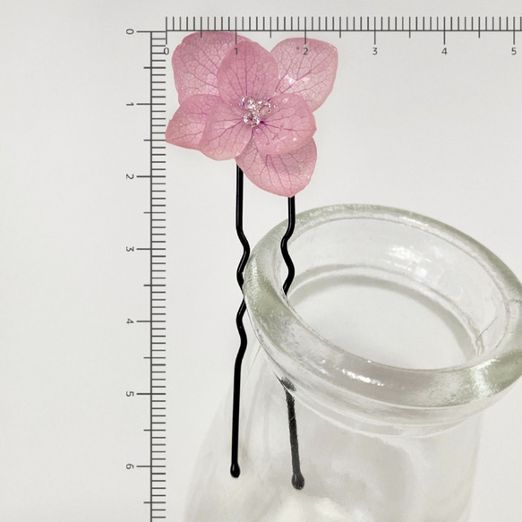 【現品売り】[ピンク]紫陽花とキュービックジルコニアのヘアピン(Uピン) 2枚目の画像