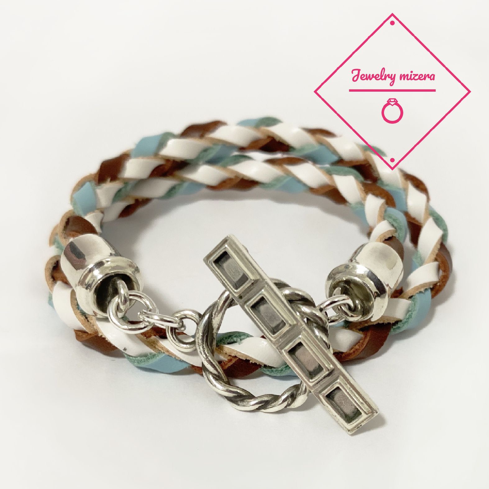 【SV925】2way チョコミントのレザー&シルバーブレスレット チョーカー